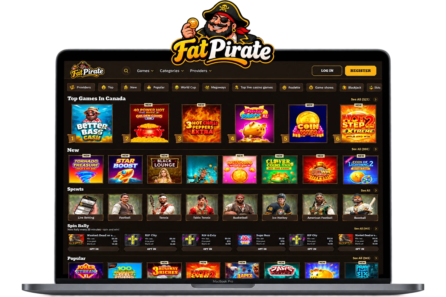 Fatpirate's vibrant homepage banner invites new players to register now